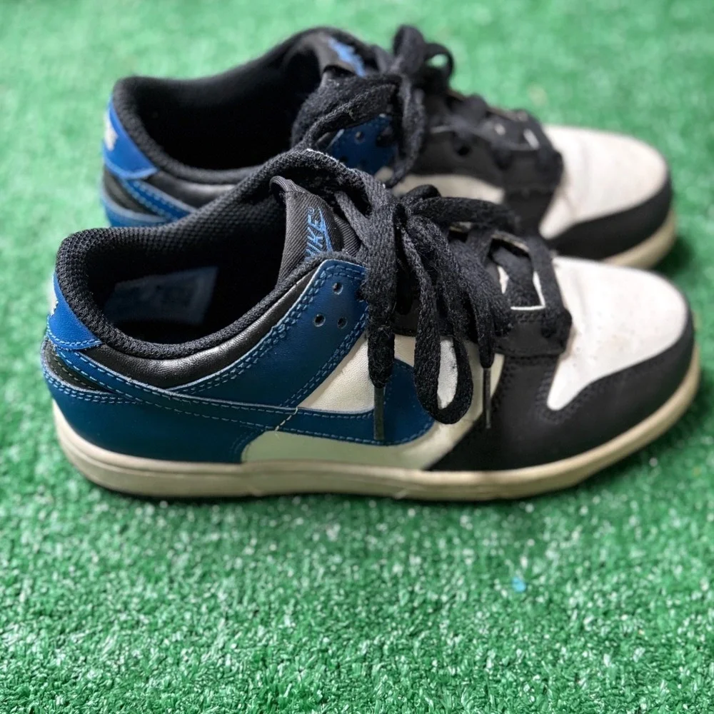 Nike Dunk Low Kids Shoes Black White Blue Leather Swoosh Casual Sneakers